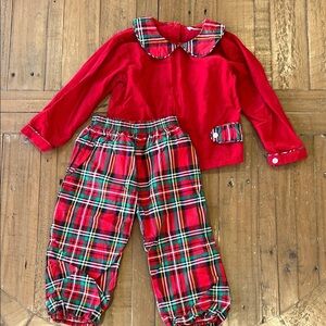 Cecil & Lou holiday Plaid pants and corduroy top set kids 2T Peter Pan collar